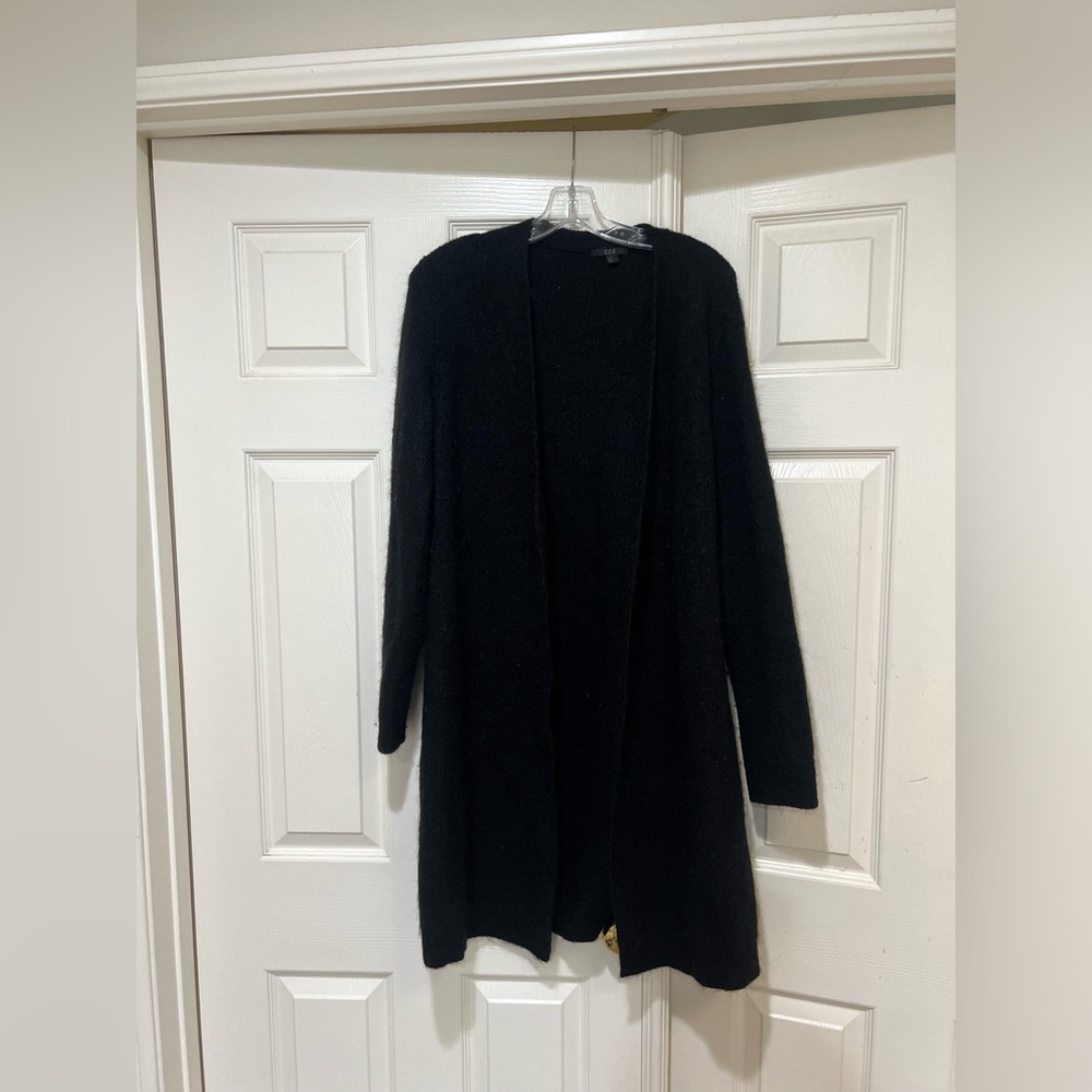 COS Women Sz XS Black Mohair Wool Blend Open Long Line Cardigan Sweater‎ Grunge